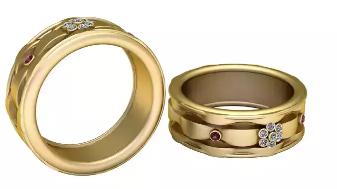 Woven Band Ring with Floral Accents 3D Printable Model