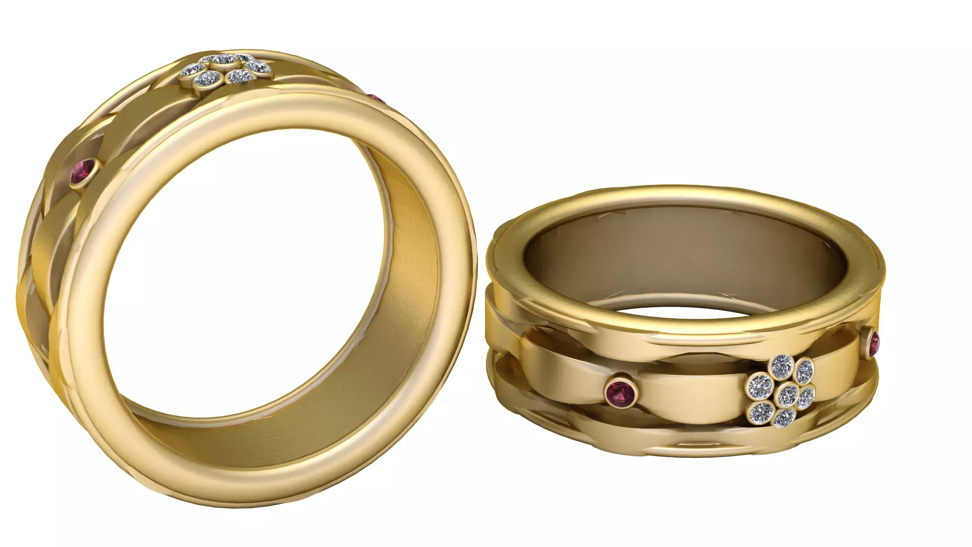 Woven Band Ring with Floral Accents 3D Printable Model 3D print model