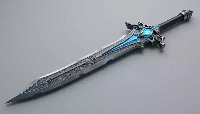 Fantasy Warrior Sword 3D Model  Game Ready PBR Textures
