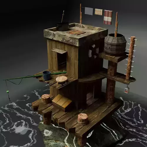 Low Poly Fishermans Hut - Stylized 3D Game Asset  Low-poly 3D model