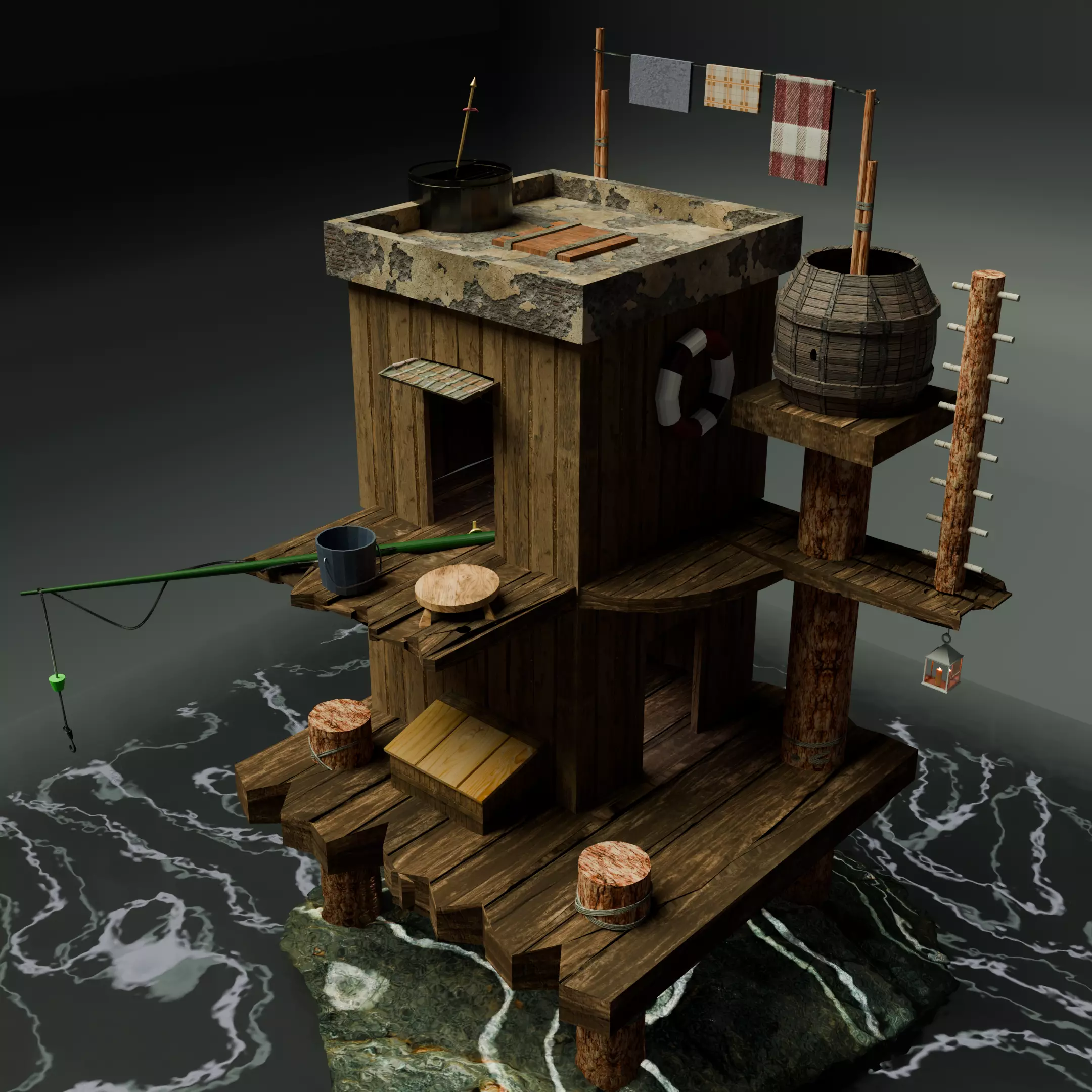 Low Poly Fishermans Hut - Stylized 3D Game Asset  Low-poly 3D model_0