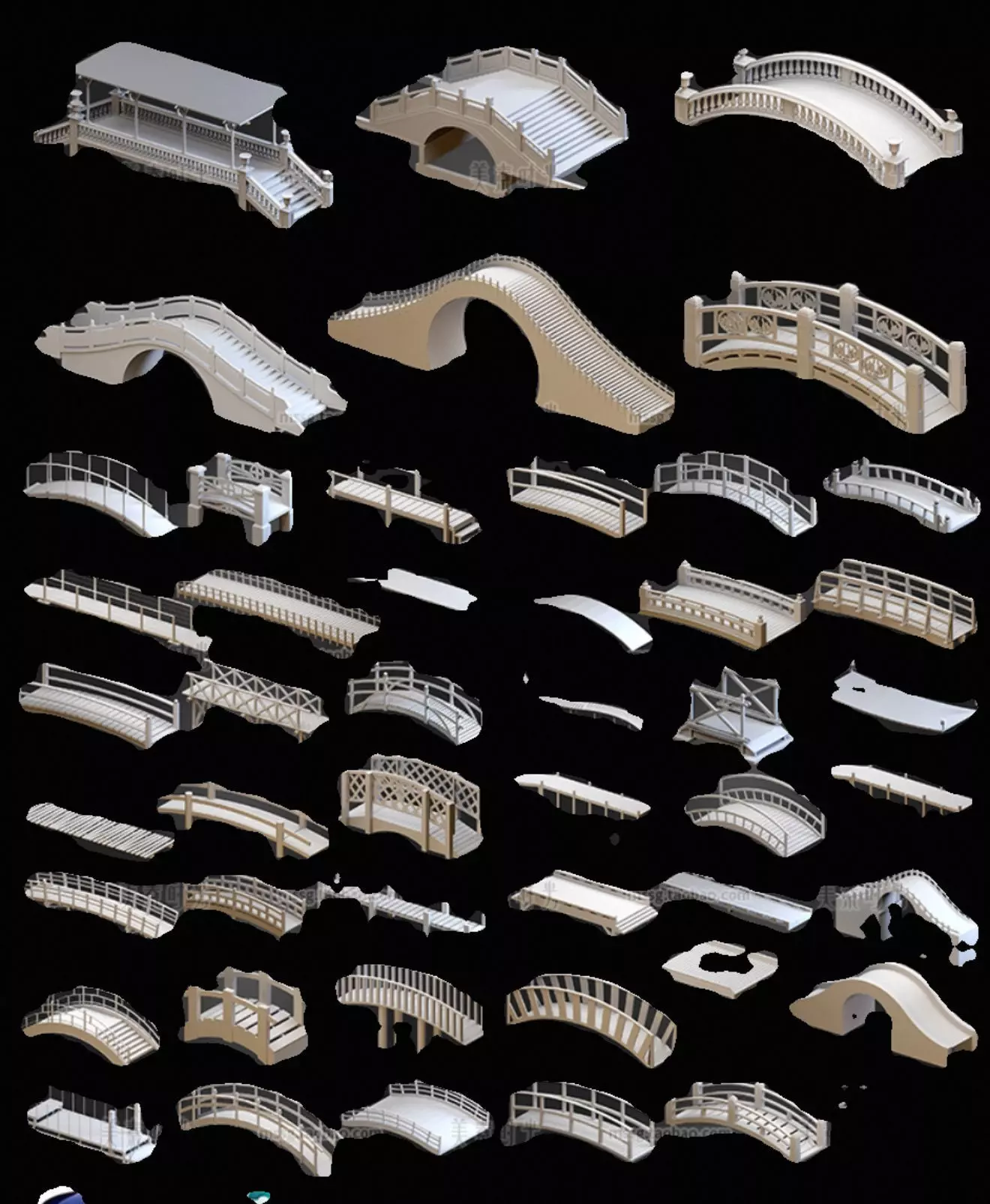 Old Asian Chinese Japan Bridge Model Pack 3D model_0