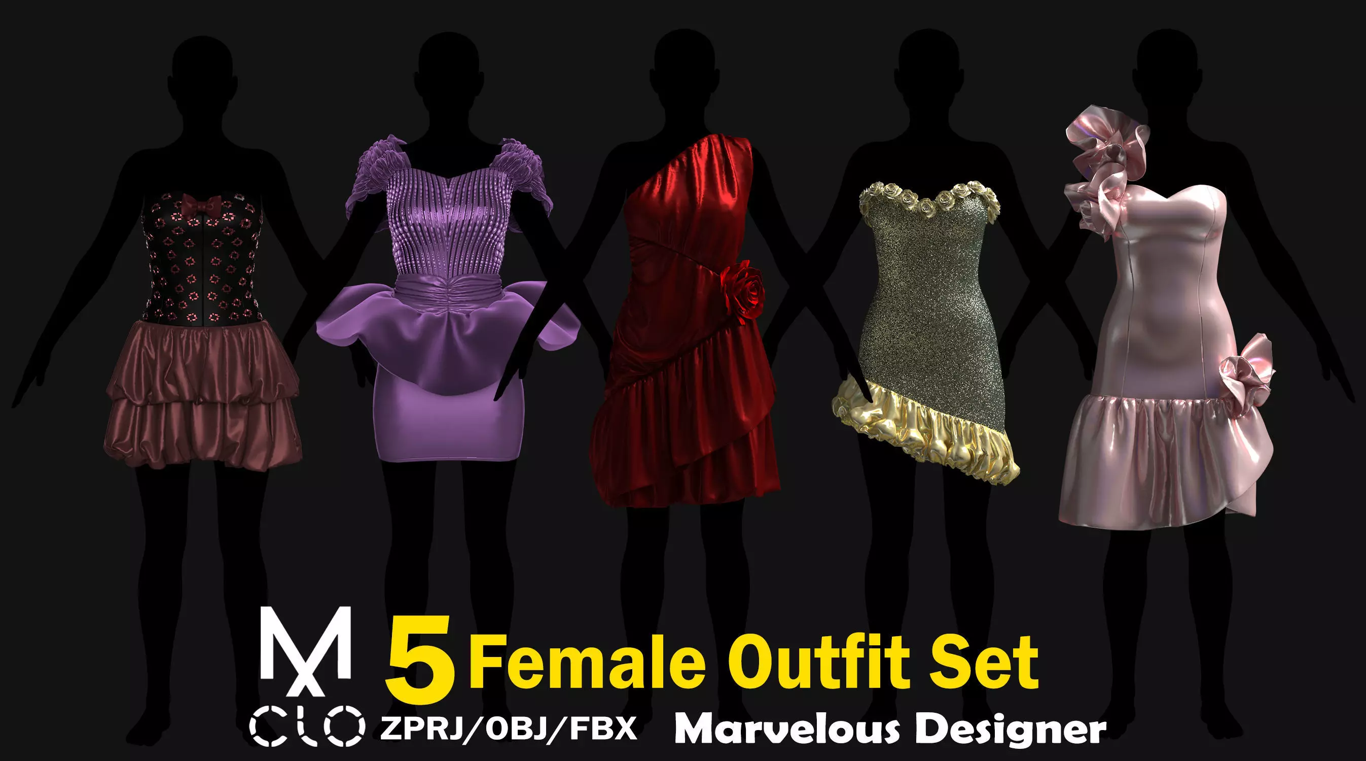 5 Female Outfit Collection 3D model_0