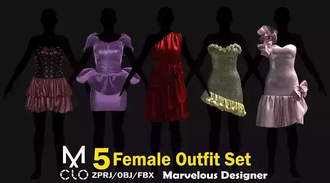 5 Female Outfit Collection 3D model 5 Female Outfit Collection 3D model