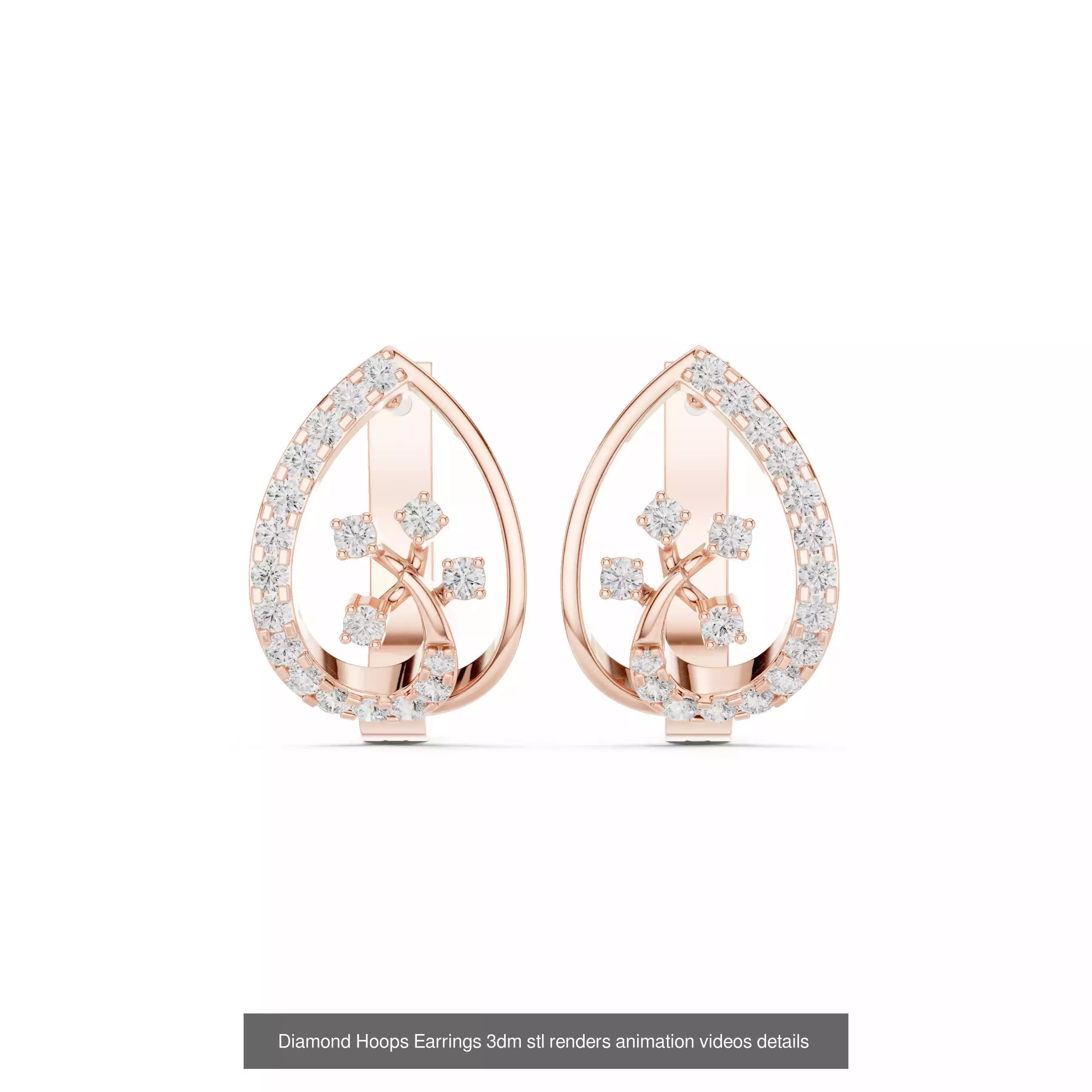 43 Diamond Hoops Earrings 3dm stl renders animation videos 3D Model Collection_17