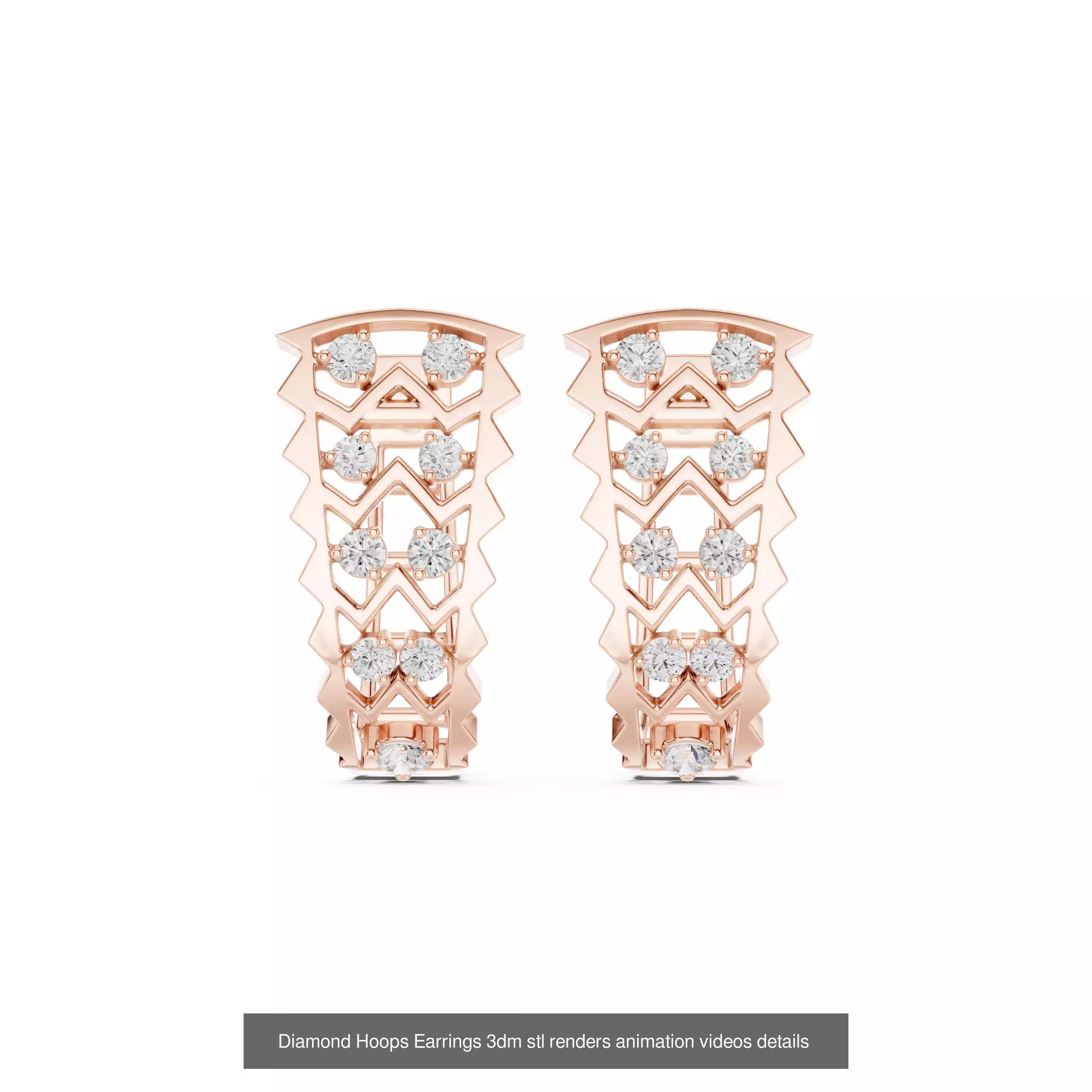 43 Diamond Hoops Earrings 3dm stl renders animation videos 3D Model Collection_32