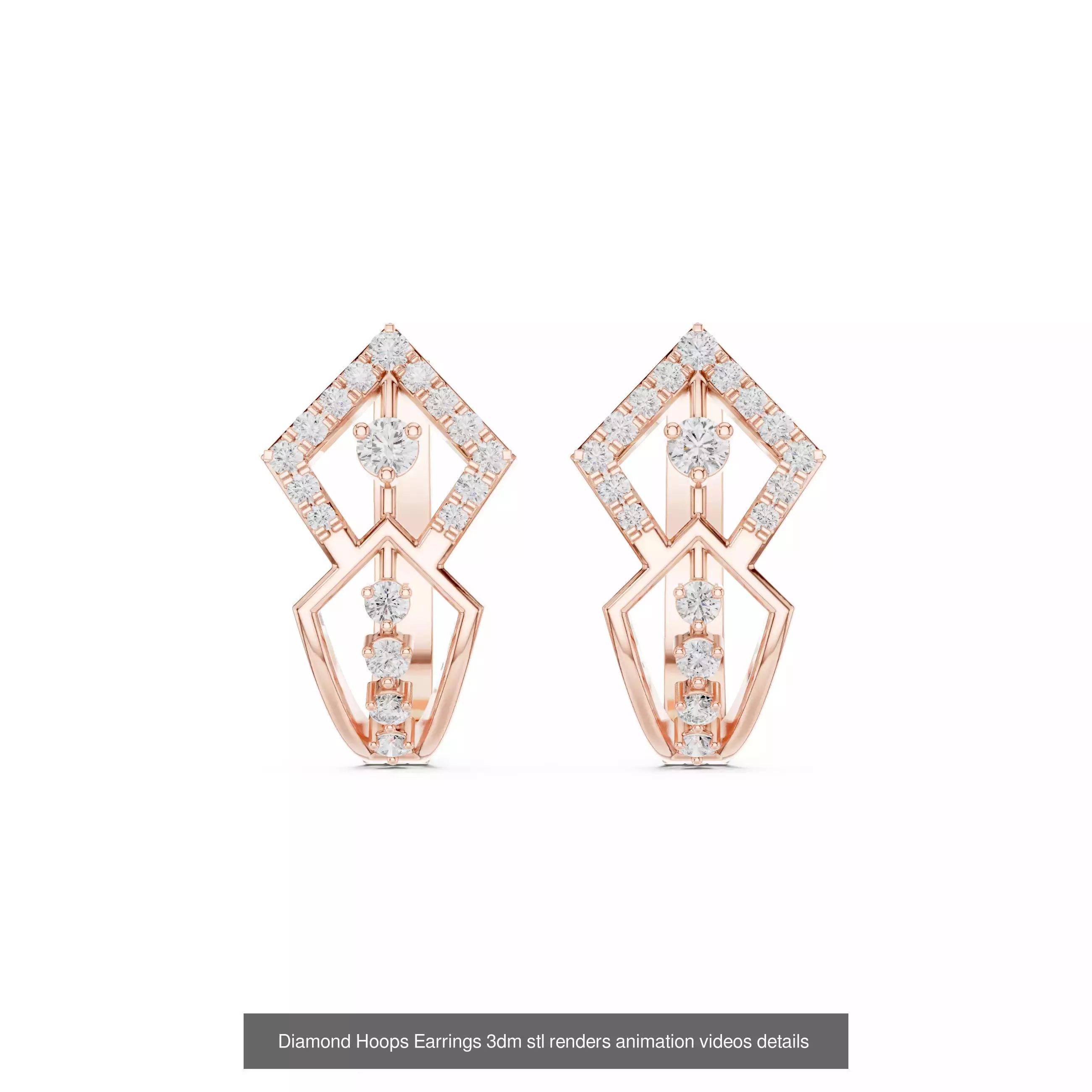 43 Diamond Hoops Earrings 3dm stl renders animation videos 3D Model Collection_34