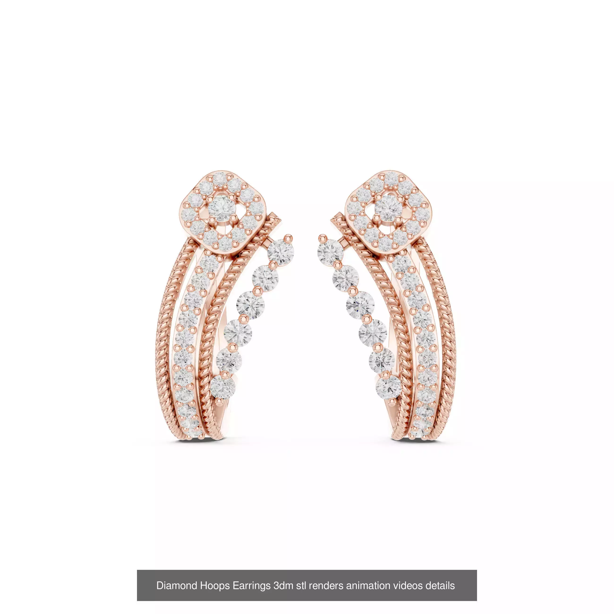 43 Diamond Hoops Earrings 3dm stl renders animation videos 3D Model Collection_7