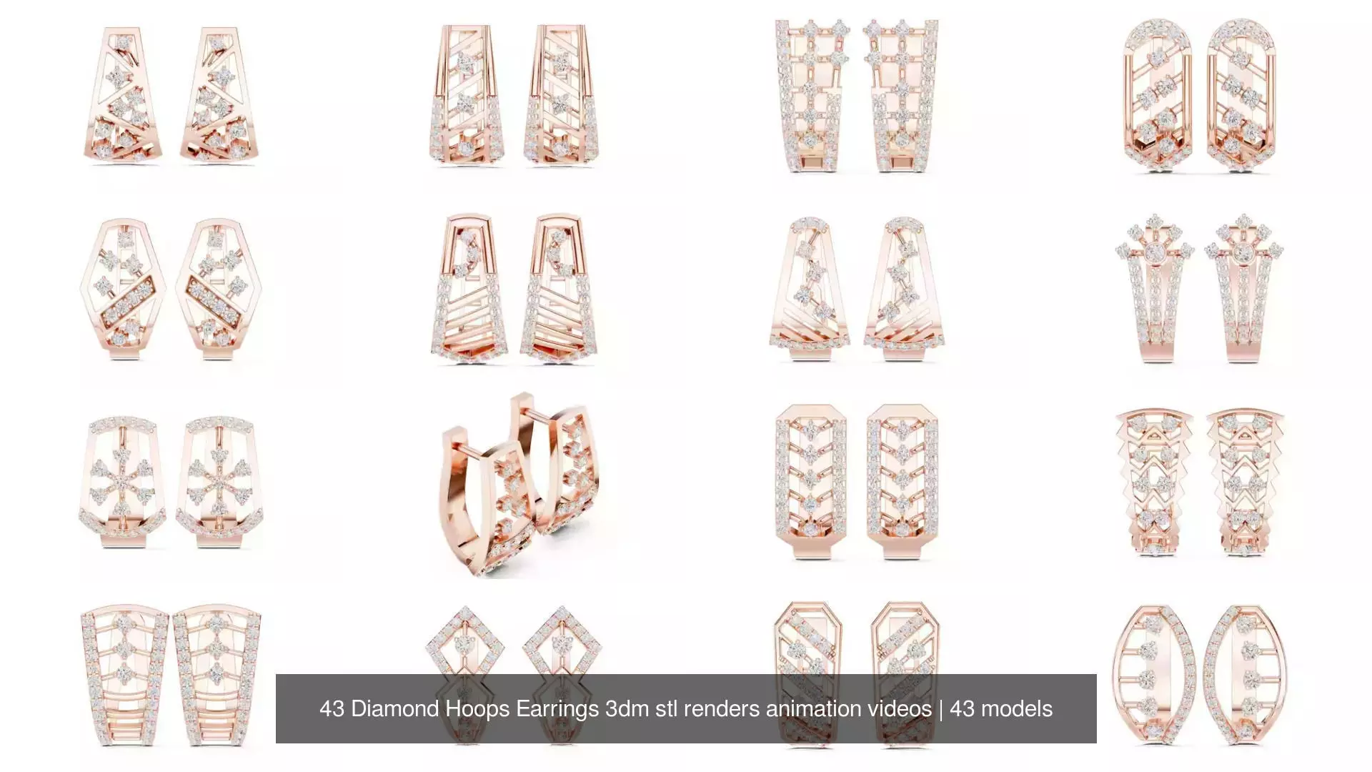43 Diamond Hoops Earrings 3dm stl renders animation videos 3D Model Collection_2
