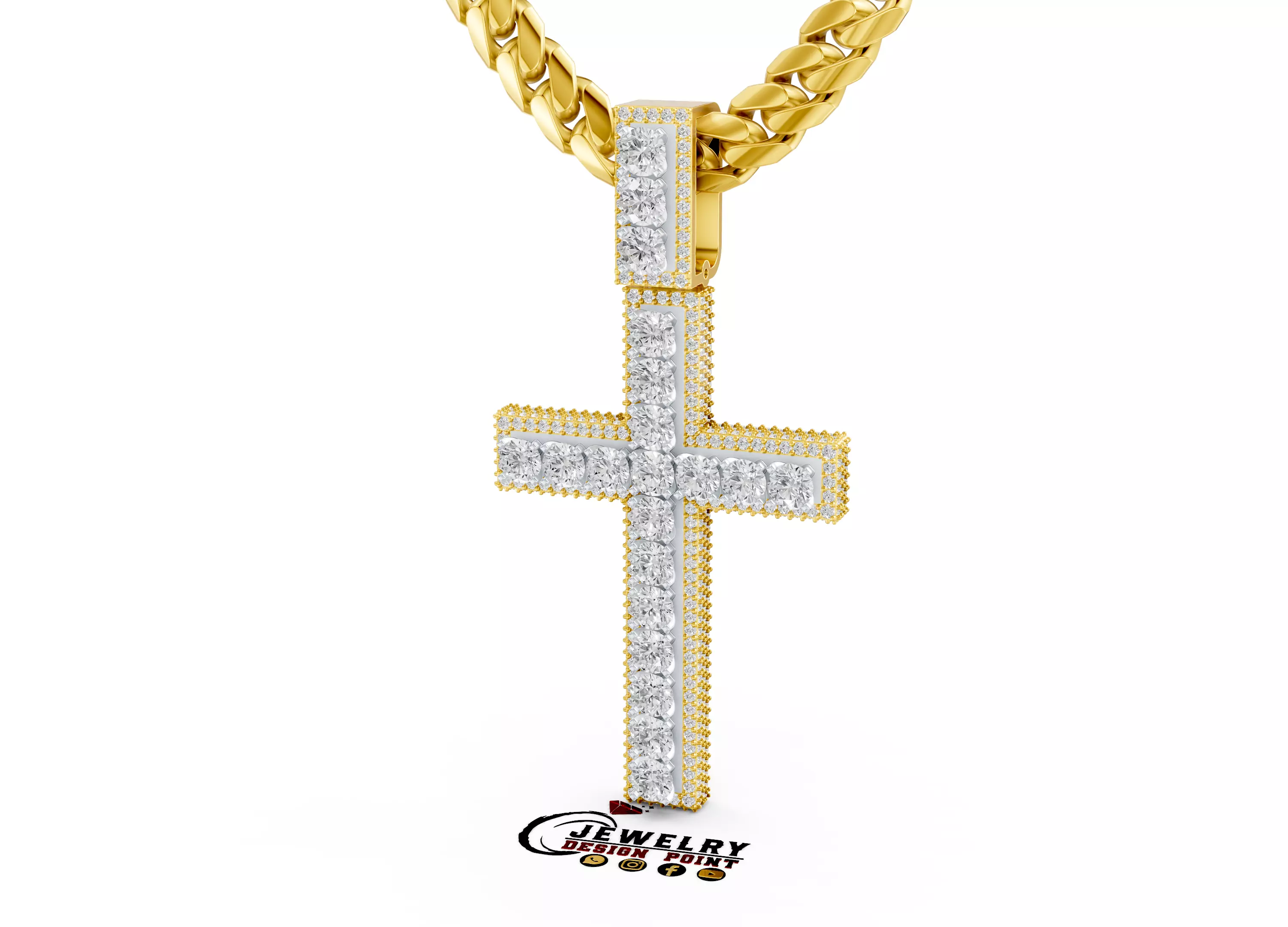 Custom Cross Diamond Pendant - Crucifixion Cross Necklace 3D print model_0