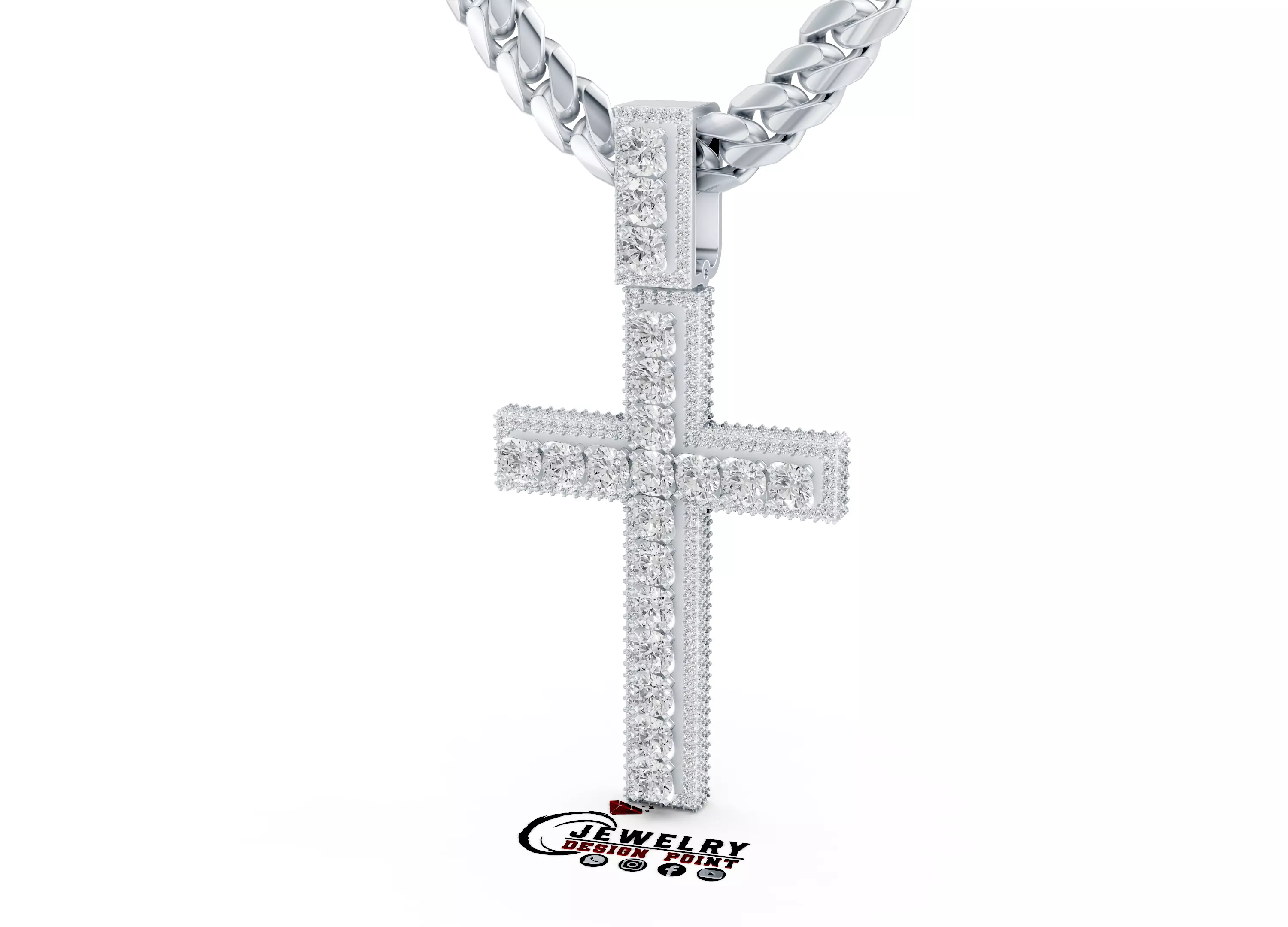 Custom Cross Diamond Pendant - Crucifixion Cross Necklace 3D print model_3