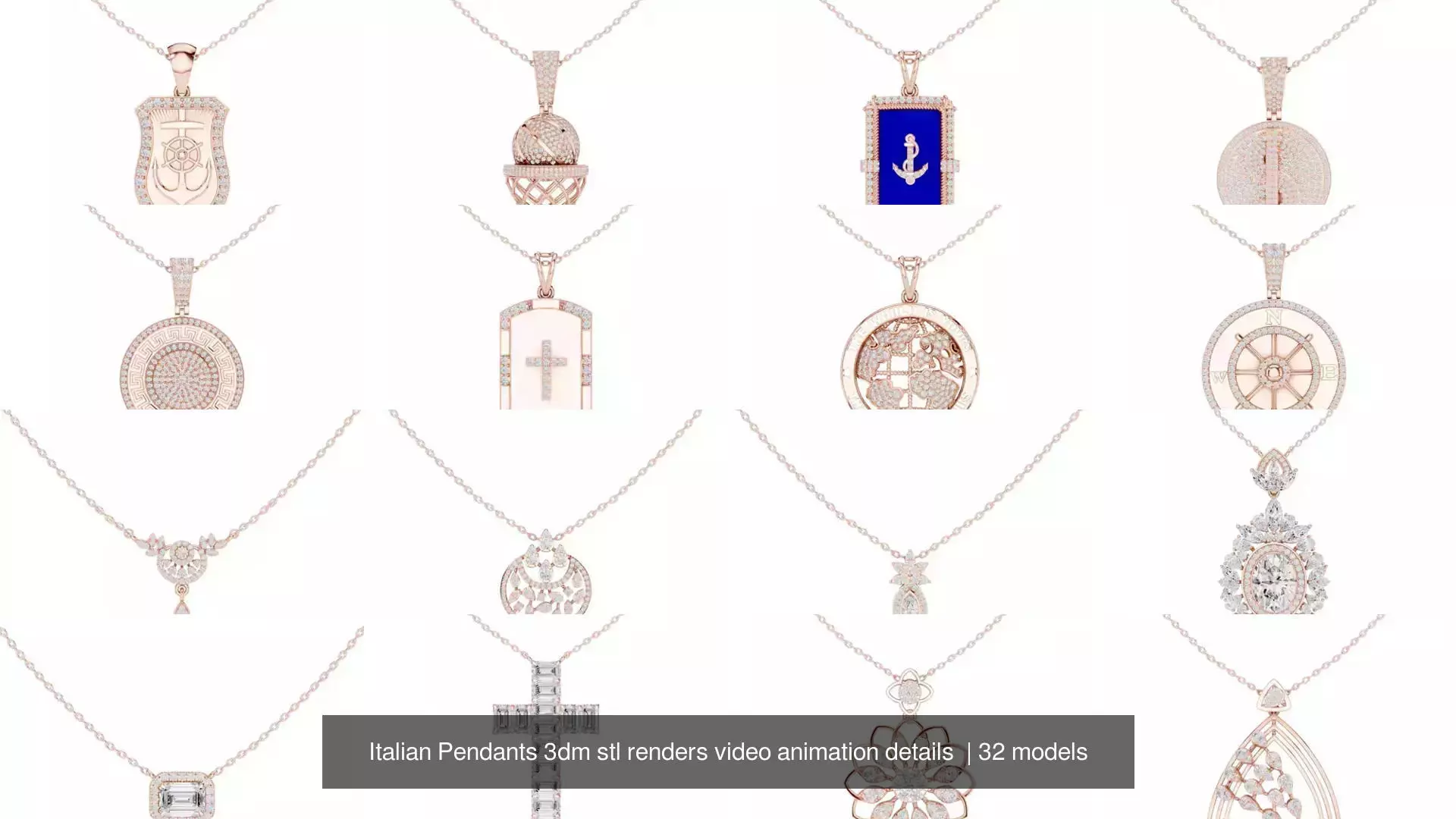 32 Italian Pendants 3dm stl renders video animation details  3D Model Collection_0