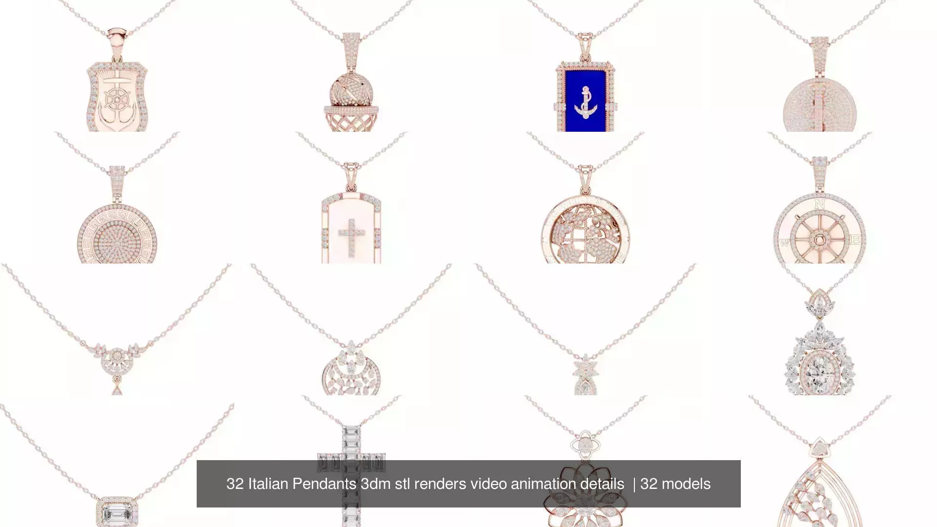 32 Italian Pendants 3dm stl renders video animation details  3D Model Collection_1