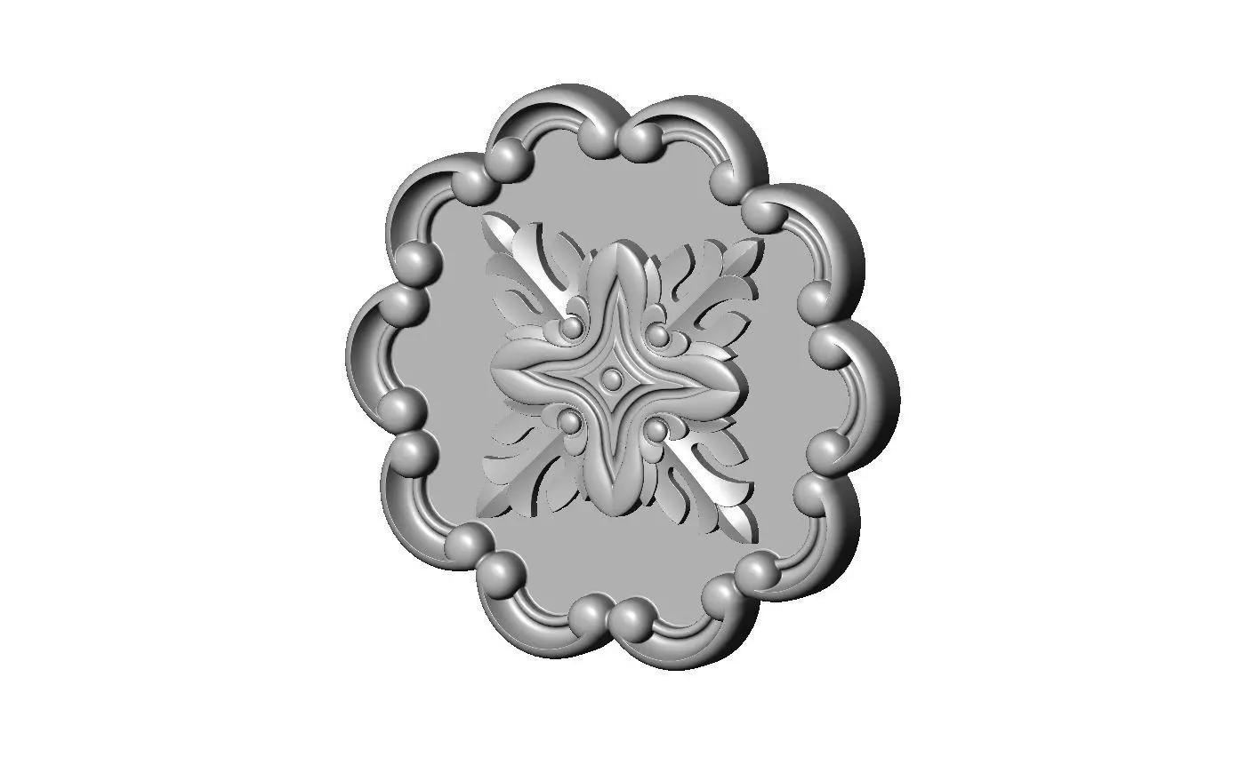 Round eternity floral carving scroll frame rosette relief 3D print model_0