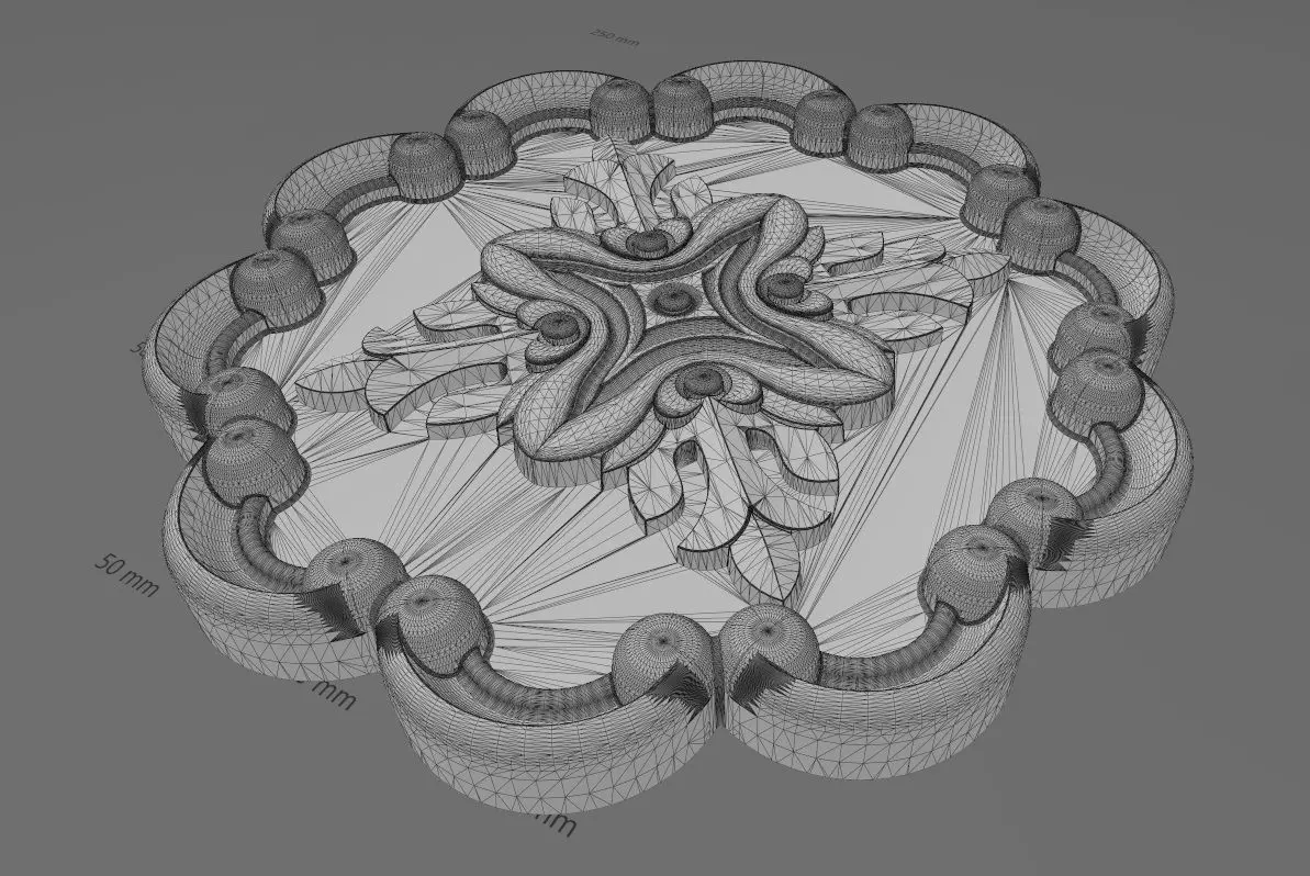 Round eternity floral carving scroll frame rosette relief 3D print model_13