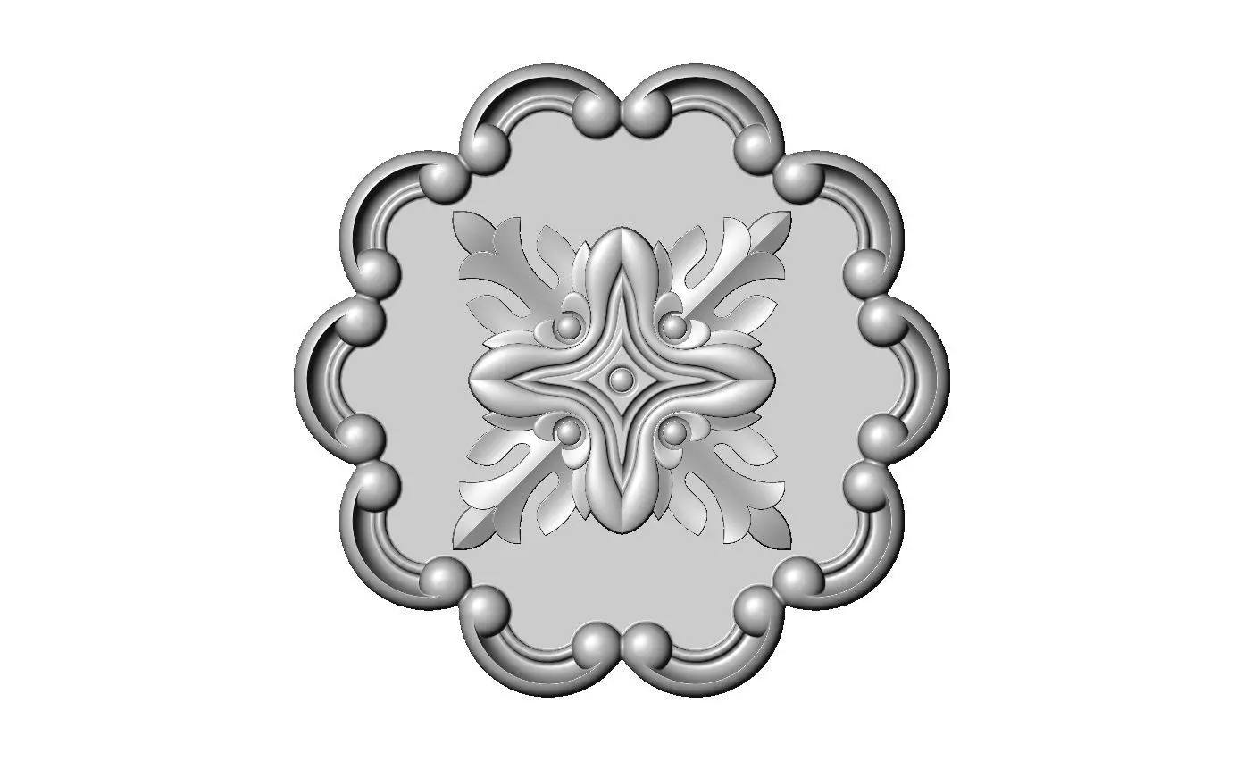 Round eternity floral carving scroll frame rosette relief 3D print model_1