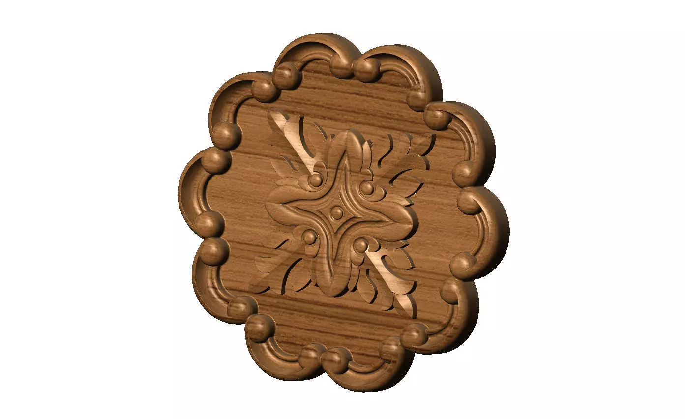 Round eternity floral carving scroll frame rosette relief 3D print model_8