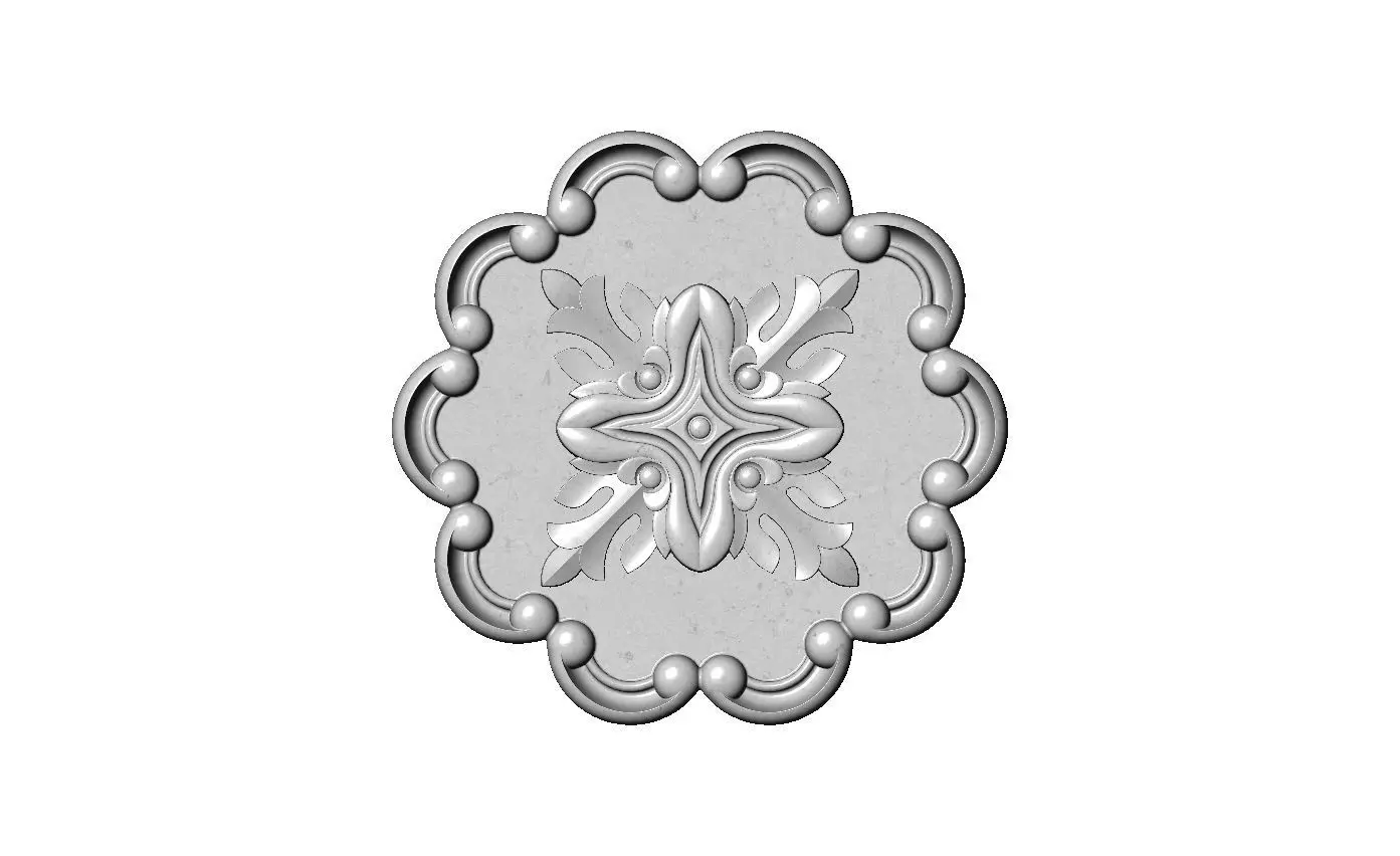 Round eternity floral carving scroll frame rosette relief 3D print model_7