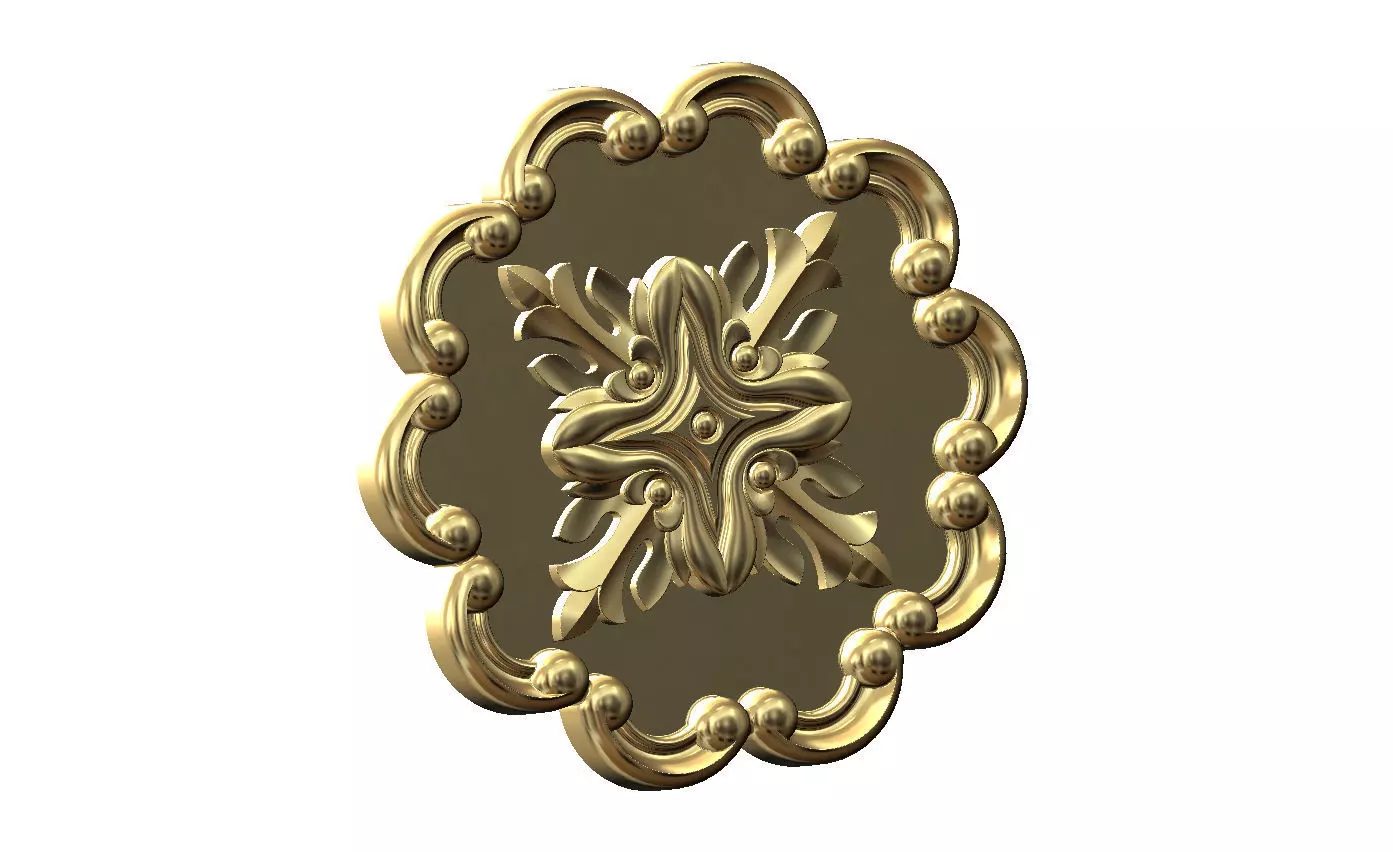 Round eternity floral carving scroll frame rosette relief 3D print model_10