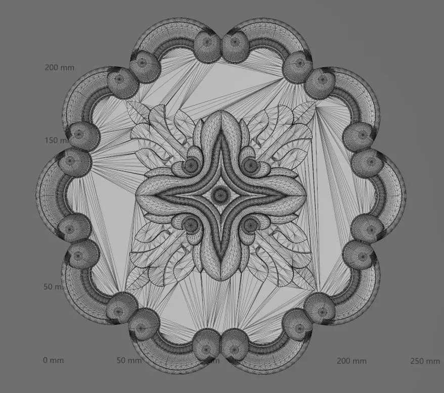 Round eternity floral carving scroll frame rosette relief 3D print model_12