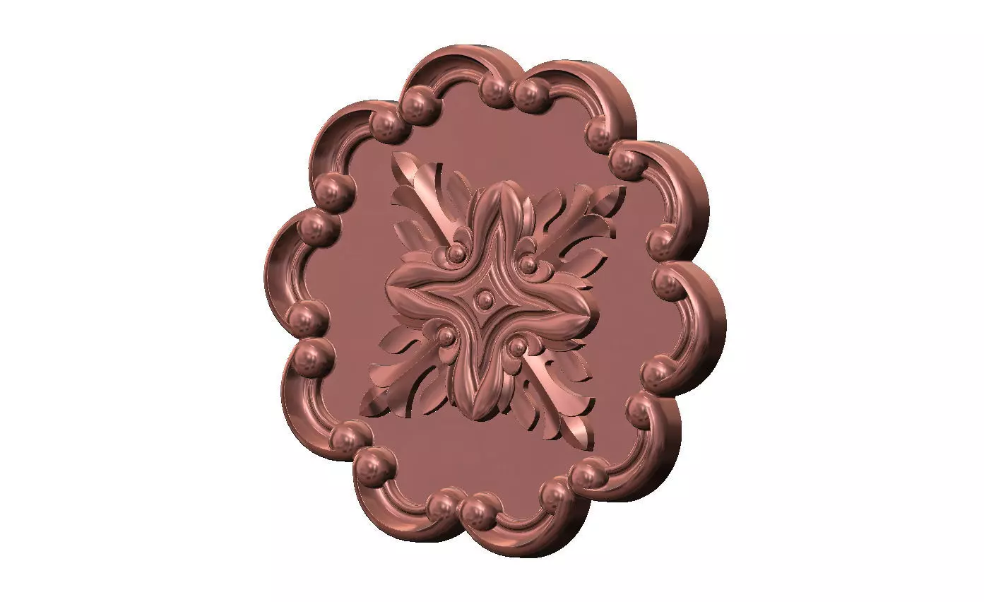 Round eternity floral carving scroll frame rosette relief 3D print model_11