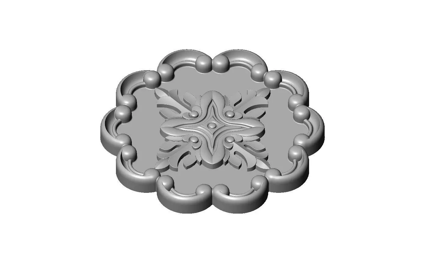 Round eternity floral carving scroll frame rosette relief 3D print model_2
