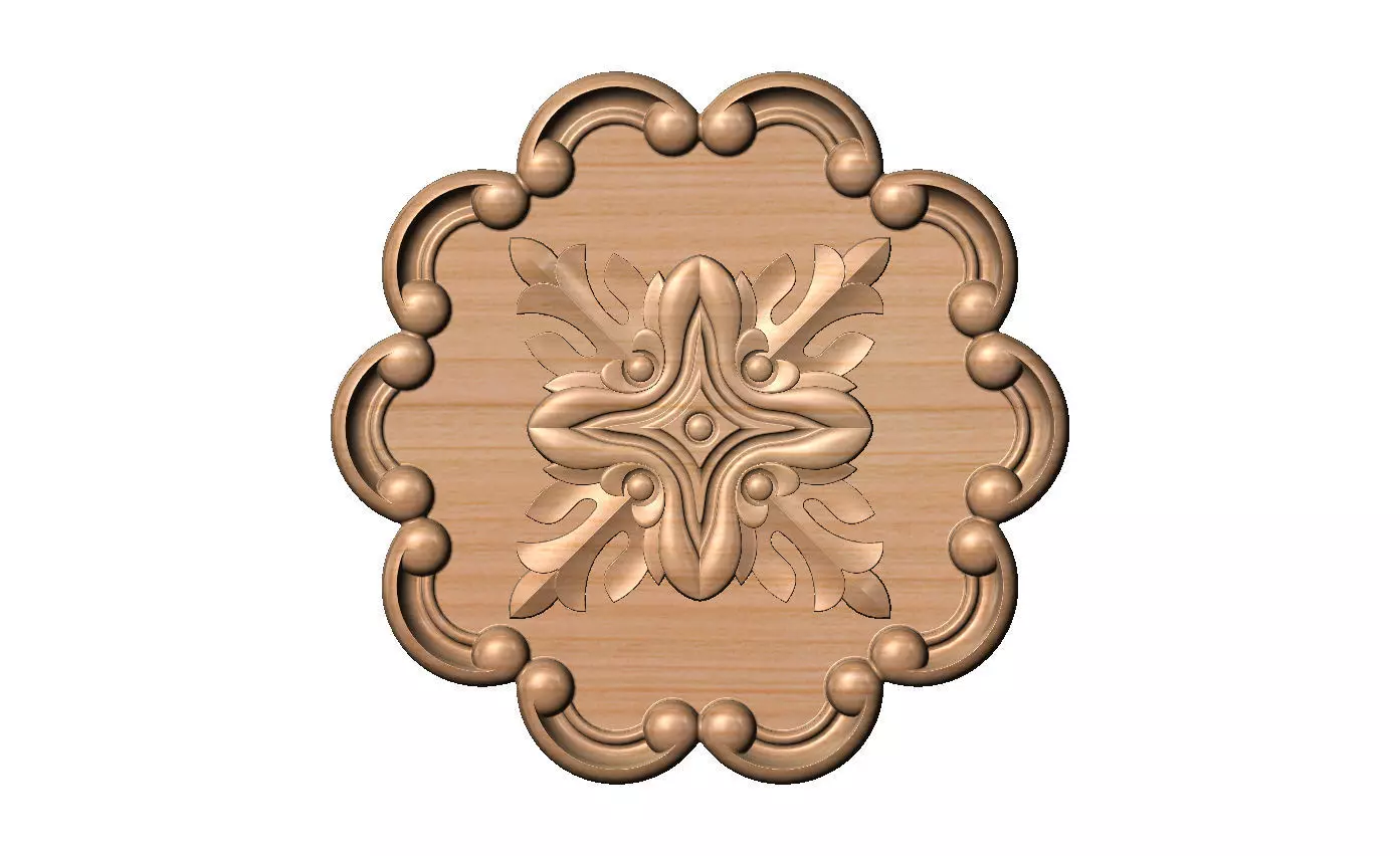 Round eternity floral carving scroll frame rosette relief 3D print model_9