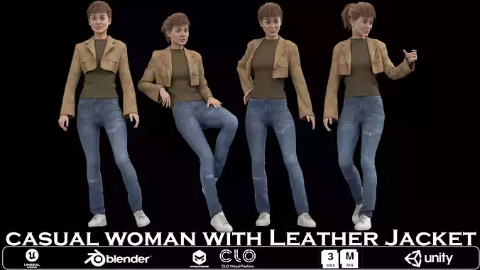 casual woman with Leather Jacket