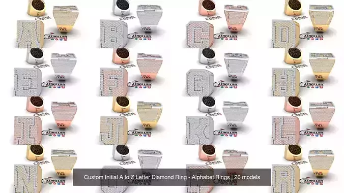 Custom Initial A to Z Letter Diamond Ring - Alphabet Rings