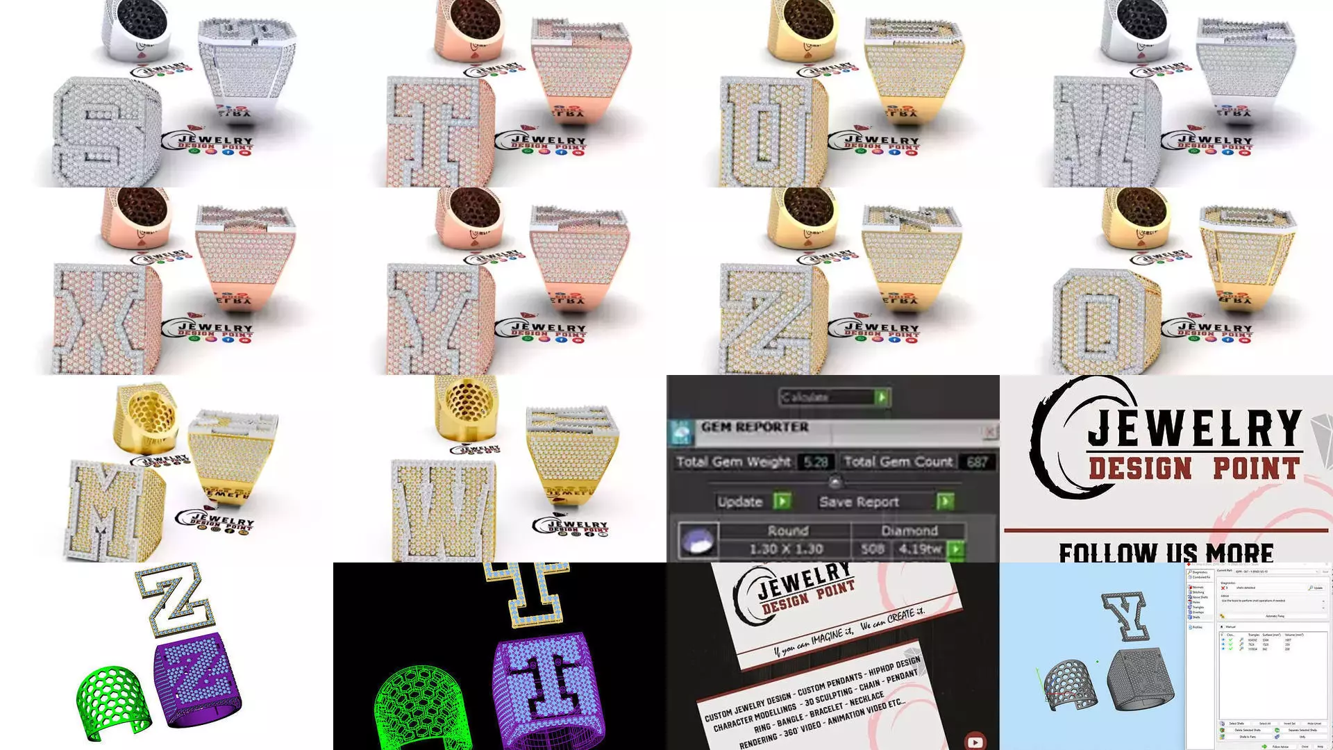 Custom Initial A to Z Letter Diamond Ring - Alphabet Rings 3D Model Collection_1