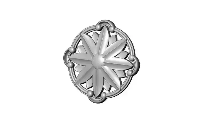 Round carved scroll arcs frame and faceted rosette relief 3D print model