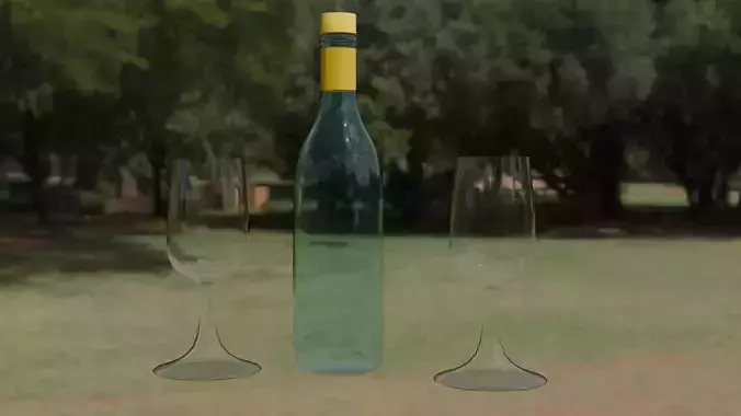 SIMPLE WINE  BOTTAL AND GLASS BLEND FILE TEXRE Free low-poly 3D model