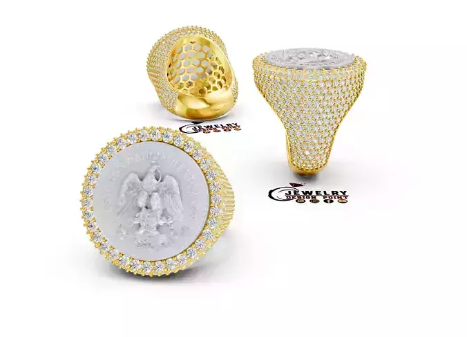 Custom Estados Unidos Mexican Gold Coin Ring Jewelry