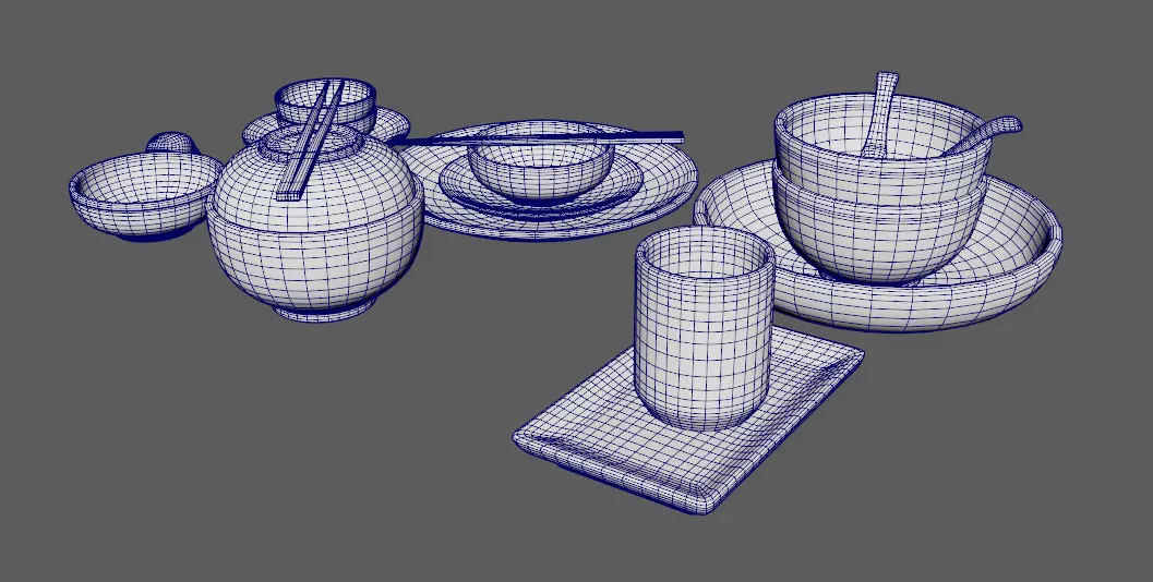 Decorative Tableware Set 1 Low-poly 3D model_15
