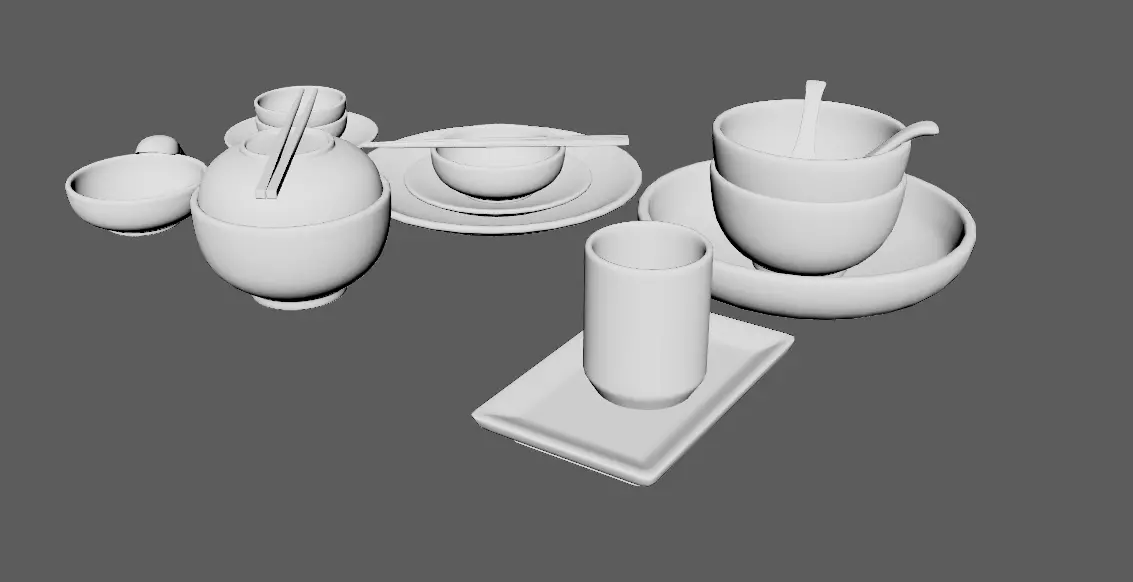 Decorative Tableware Set 1 Low-poly 3D model_12
