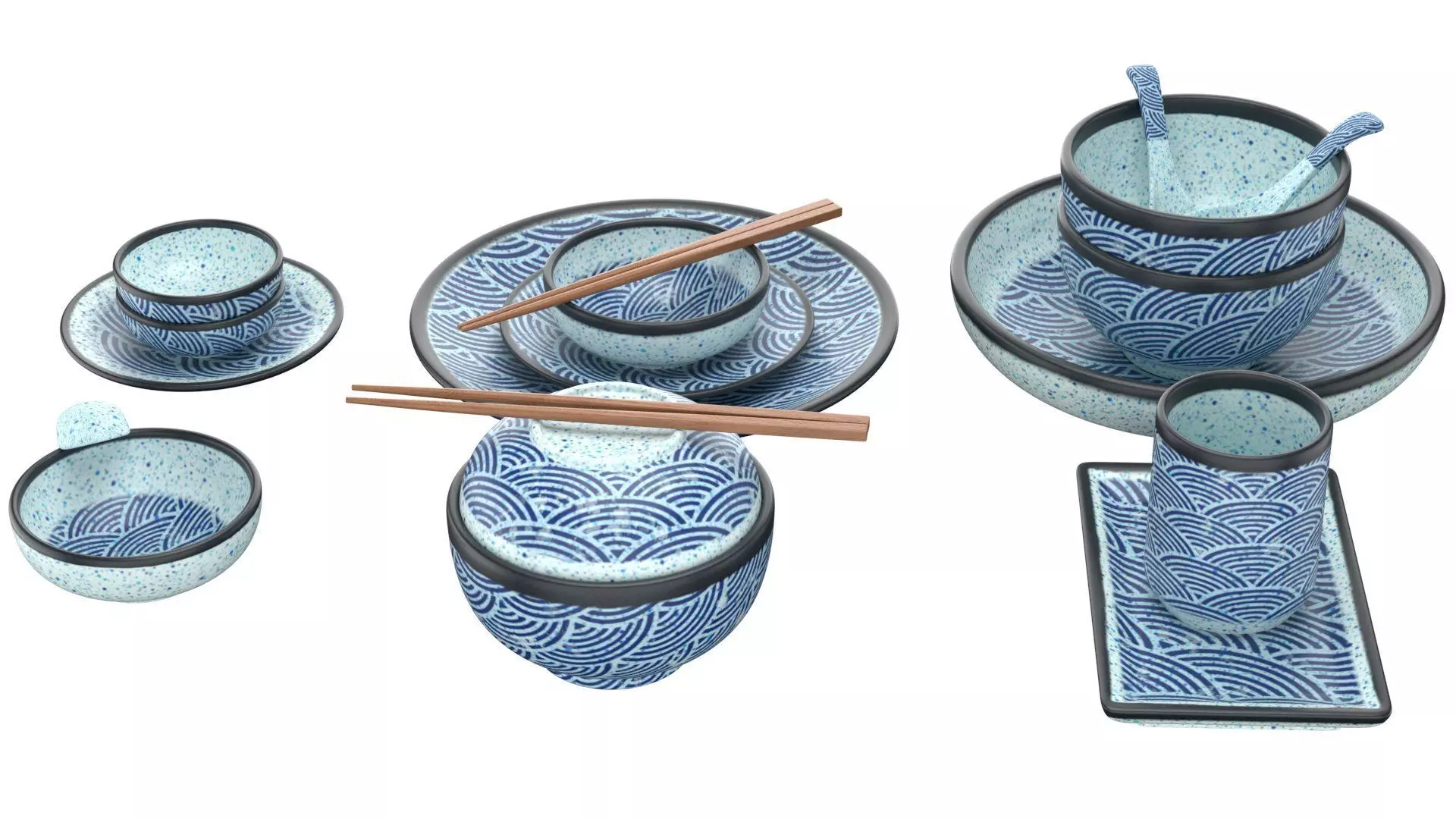 Decorative Tableware Set 1 Low-poly 3D model_4