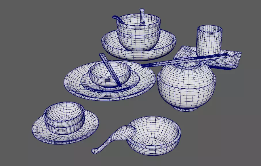 Decorative Tableware Set 1 Low-poly 3D model_14