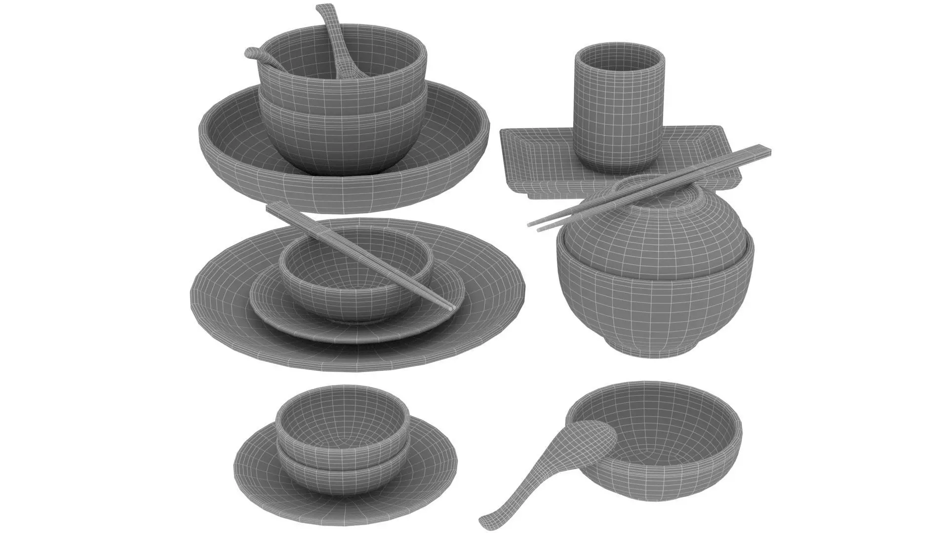 Decorative Tableware Set 1 Low-poly 3D model_5