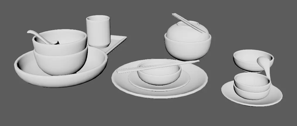 Decorative Tableware Set 1 Low-poly 3D model_9