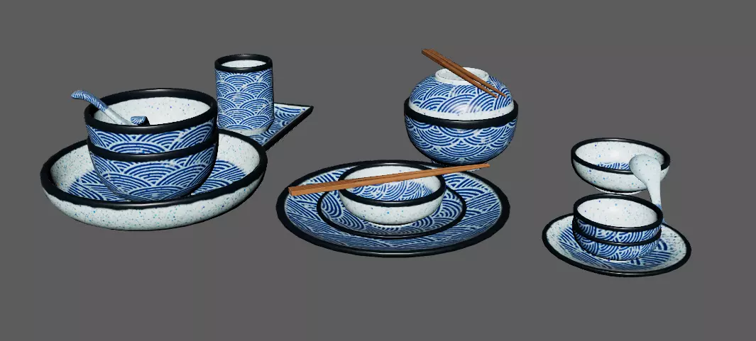 Decorative Tableware Set 1 Low-poly 3D model_7