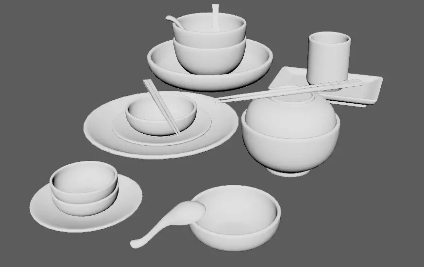 Decorative Tableware Set 1 Low-poly 3D model_10