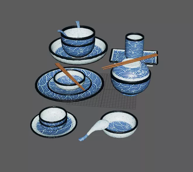 Decorative Tableware Set 1 Low-poly 3D model_8