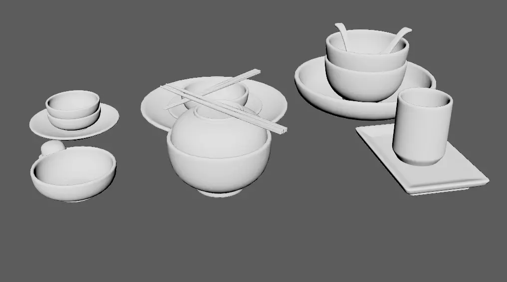 Decorative Tableware Set 1 Low-poly 3D model_11