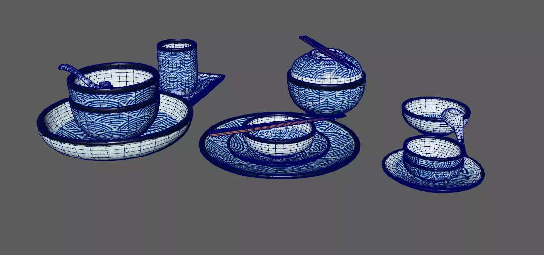 Decorative Tableware Set 1 Low-poly 3D model_6