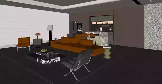 The Italian - style living and dining room 3D model 5