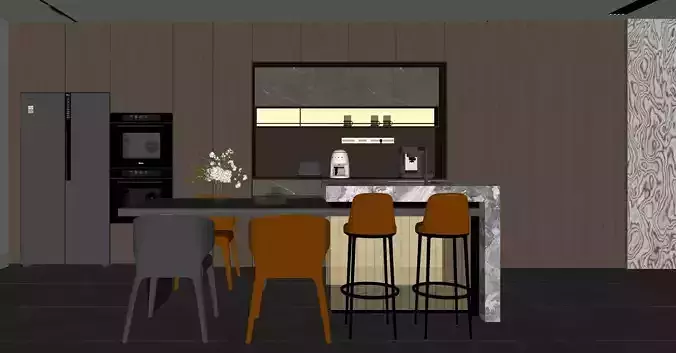 The Italian - style living and dining room 3D model 6