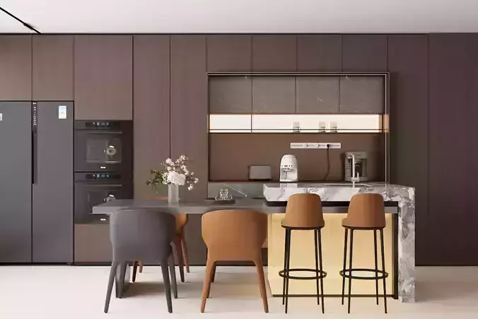The Italian - style living and dining room 3D model 2