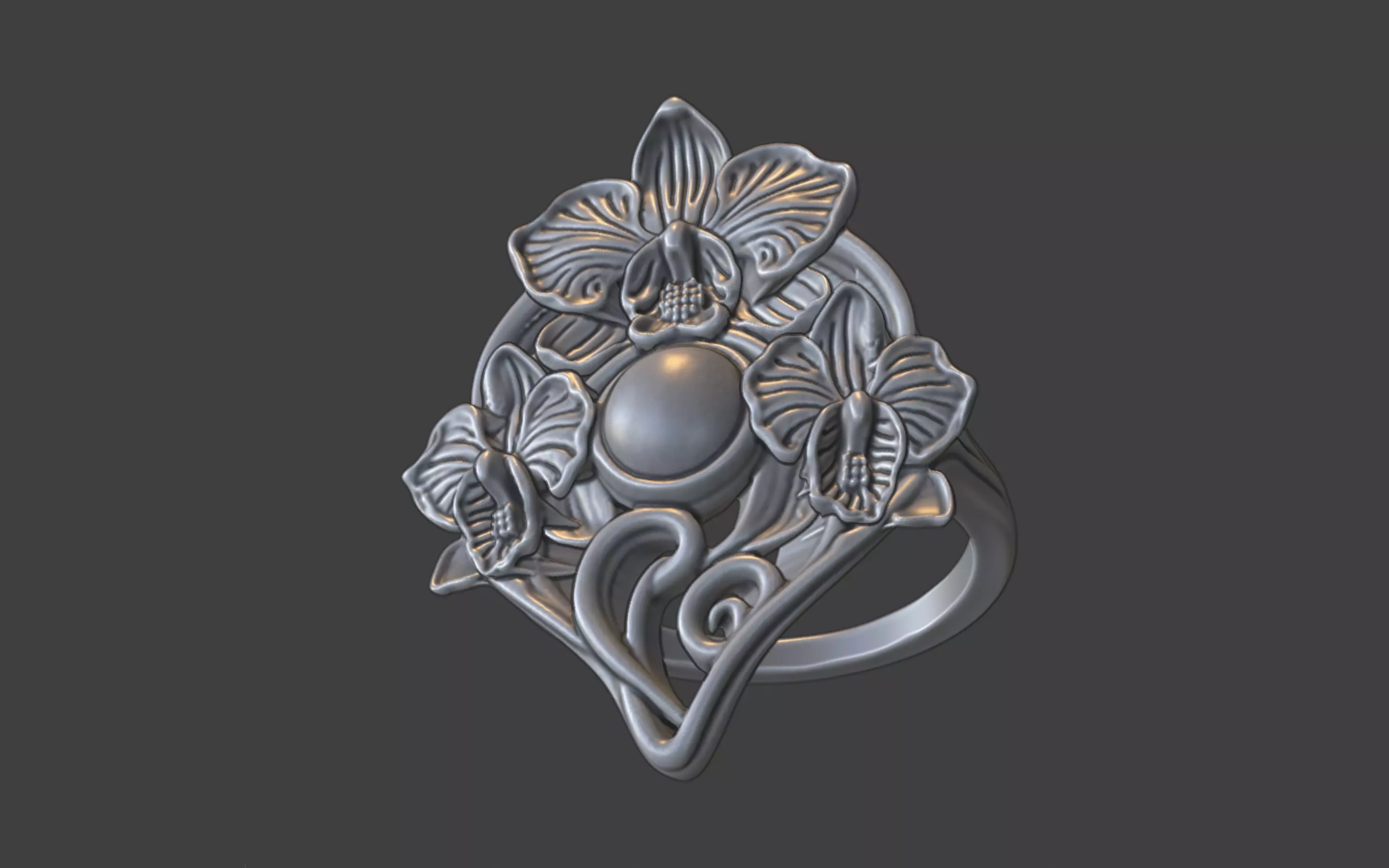 art nouveau floral orchid ring v1 nature inspired 3D print model_18