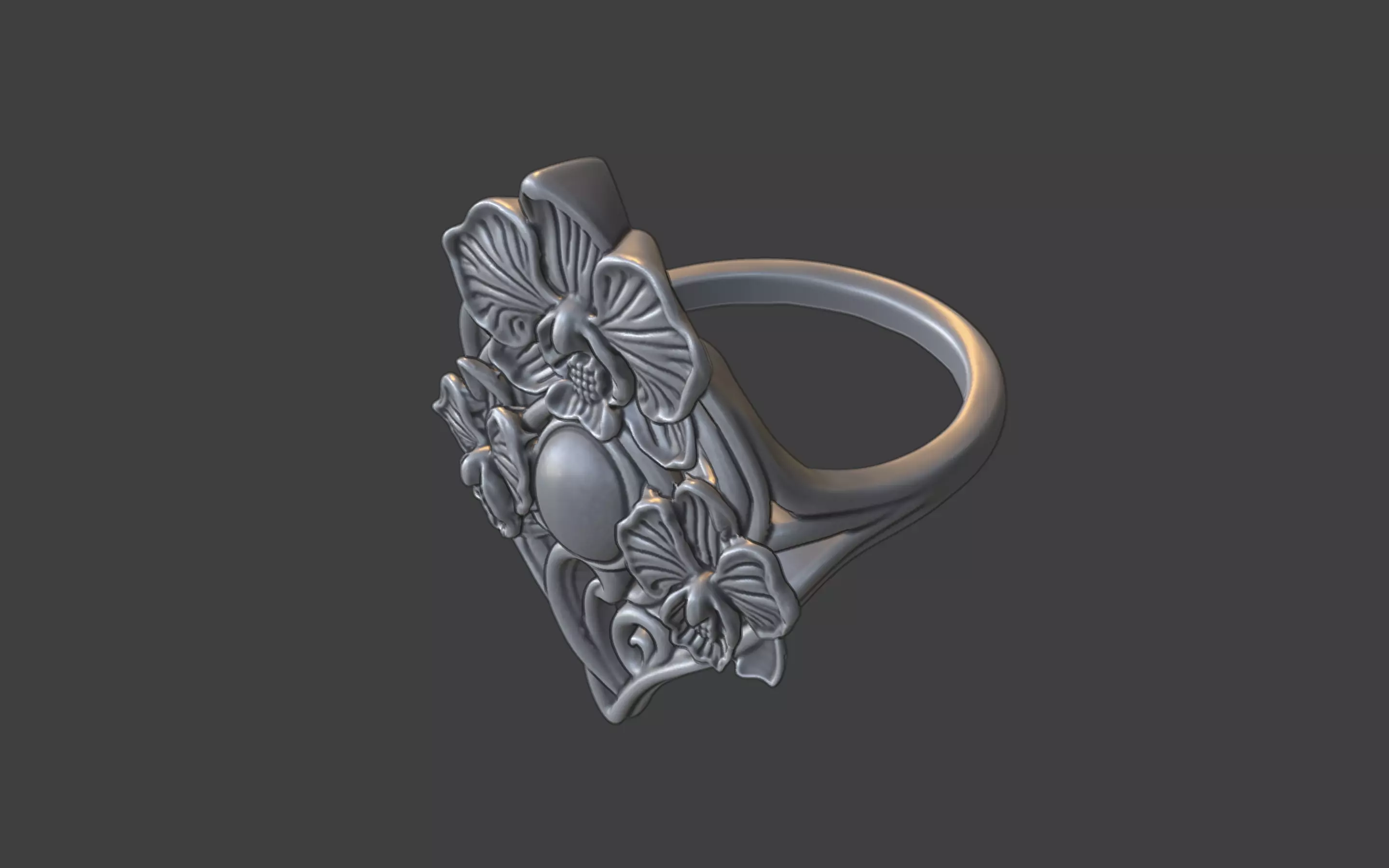 art nouveau floral orchid ring v1 nature inspired 3D print model_9