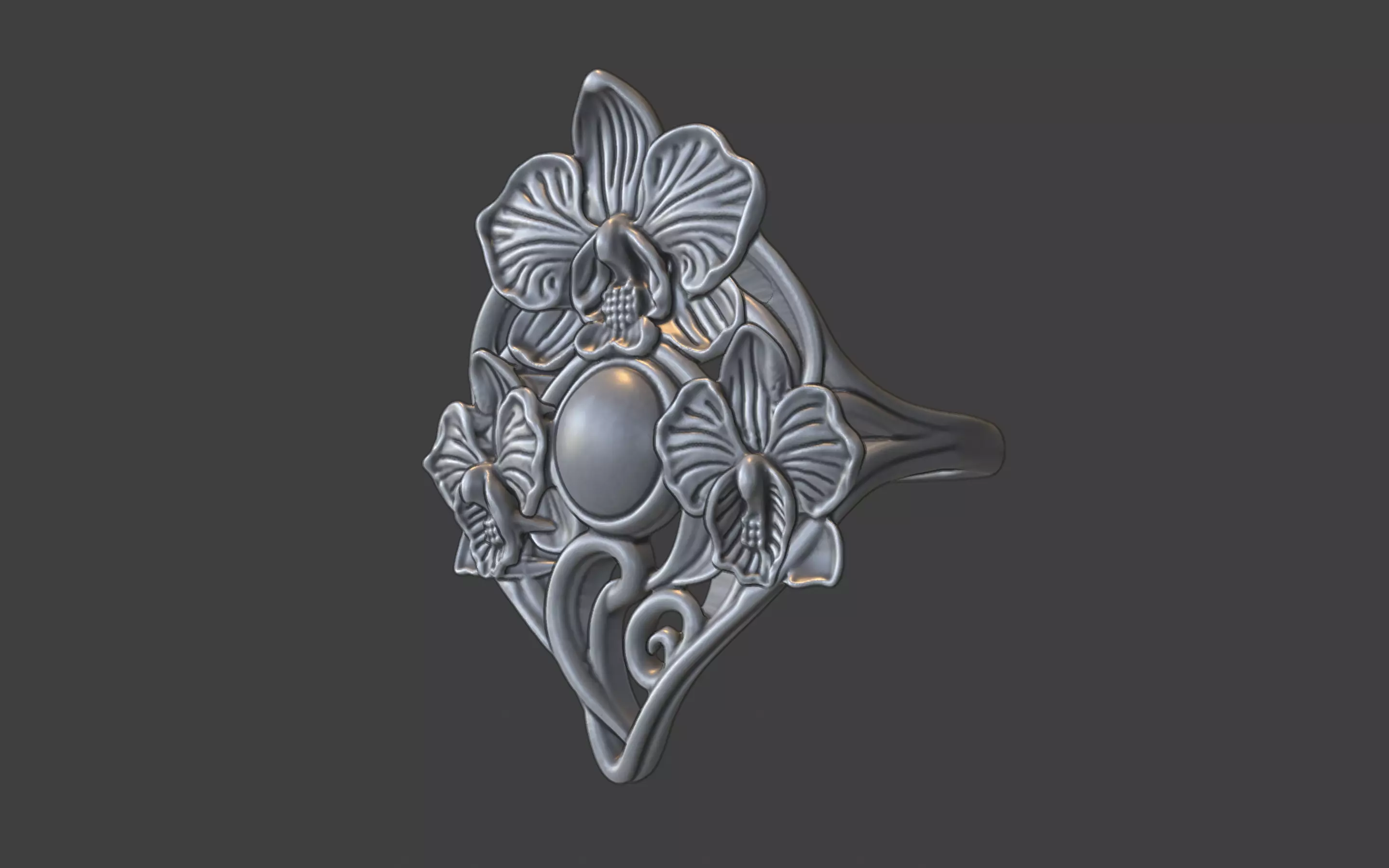 art nouveau floral orchid ring v1 nature inspired 3D print model_1
